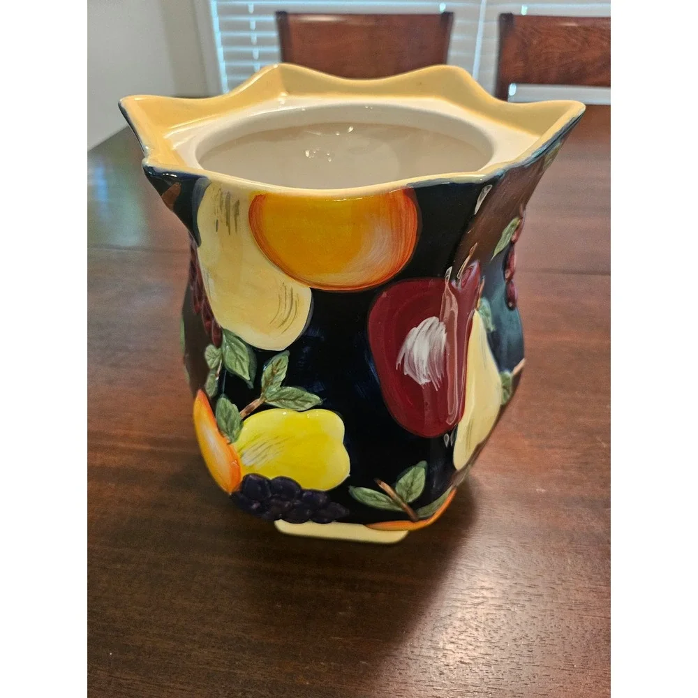 Nonnis Biscotti Cookie Jar Kitchenware Large Black Fruit Patterned Ceramic
